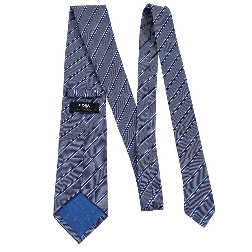 BOSS HUGO BOSS Silk Striped Necktie Blue Made in Italy Mens Luxury Accessory‎